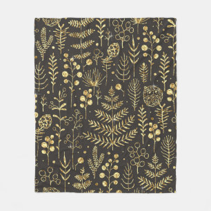 Seamless holiday pattern with leaves, branches, be fleece blanket