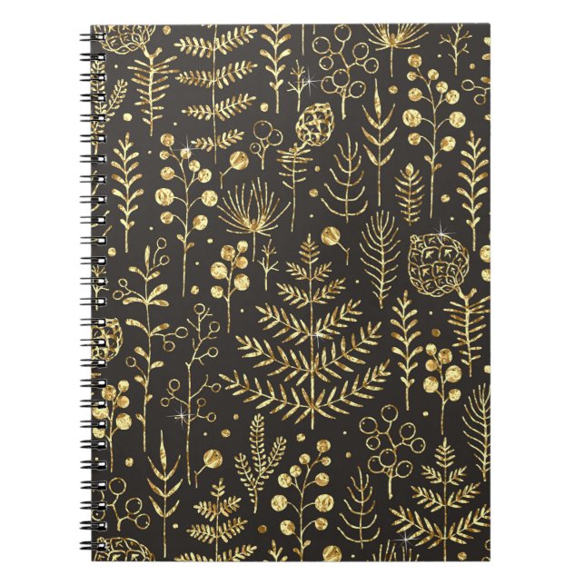 Seamless holiday pattern with leaves, branches, be notebook (Front)