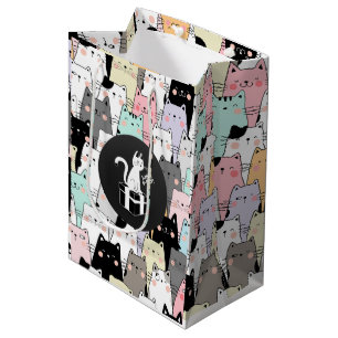 Seamless Illustration Cats Birthday Medium Gift Bag