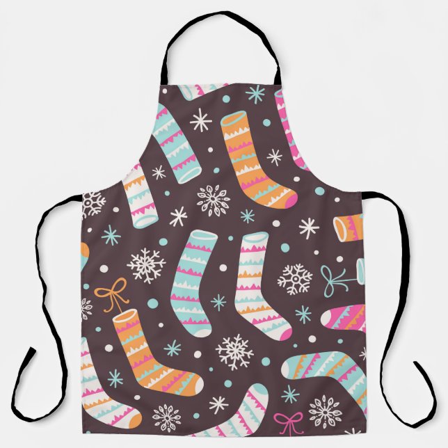 Seamless illustration pattern with Christmas socks Apron (Front)