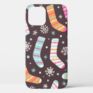Seamless illustration pattern with Christmas socks iPhone 12 Case