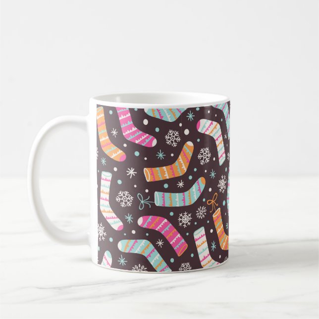 Seamless illustration pattern with Christmas socks Coffee Mug (Left)