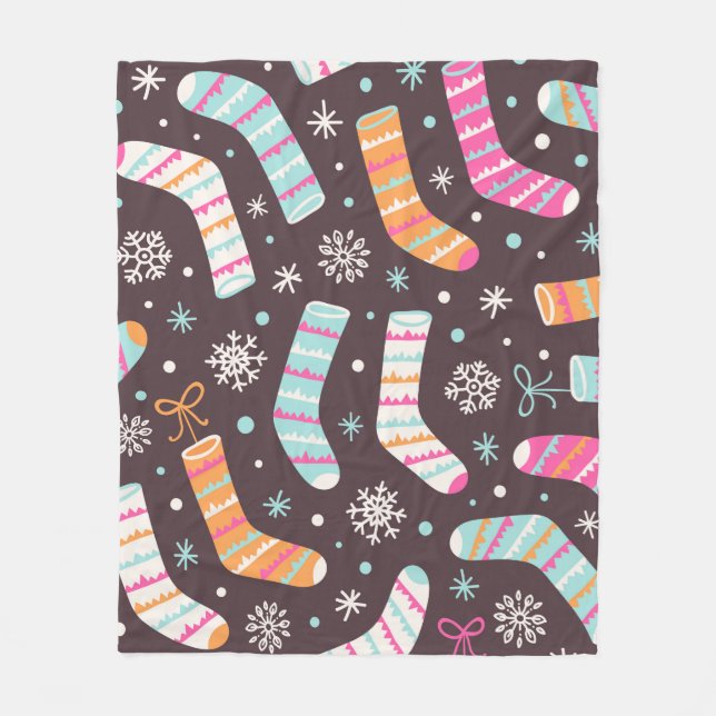 Seamless illustration pattern with Christmas socks Fleece Blanket (Front)