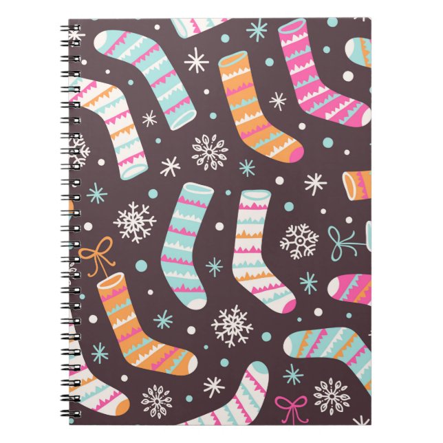 Seamless illustration pattern with Christmas socks Notebook (Front)
