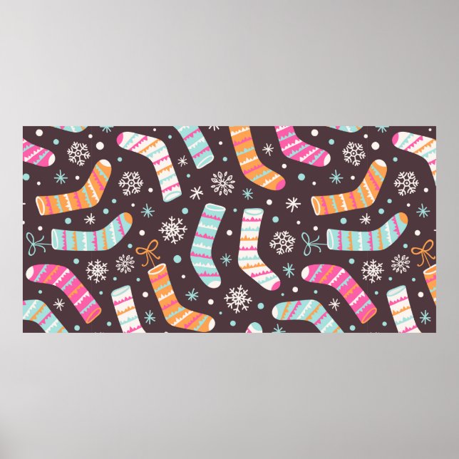 Seamless illustration pattern with Christmas socks Poster (Front)