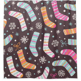 Seamless illustration pattern with Christmas socks Shower Curtain