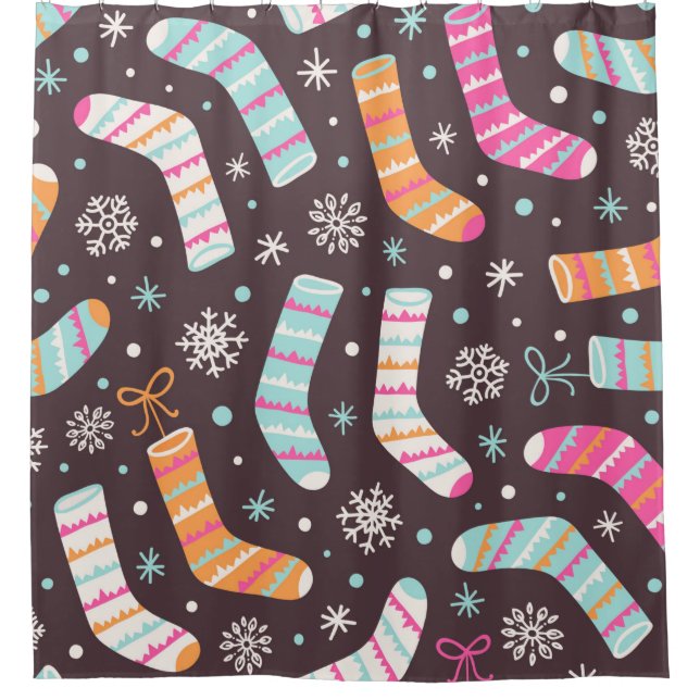 Seamless illustration pattern with Christmas socks Shower Curtain (Front)