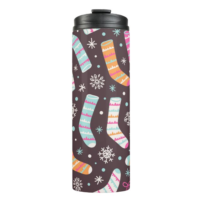 Seamless illustration pattern with Christmas socks Thermal Tumbler (Front)