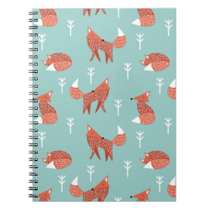 Seamless illustration pattern with cute orange fox notebook