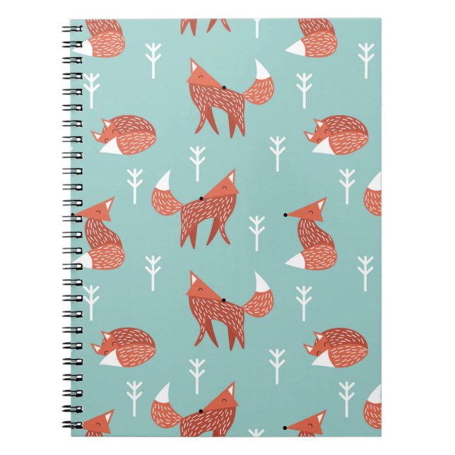 Seamless illustration pattern with cute orange fox notebook (Front)