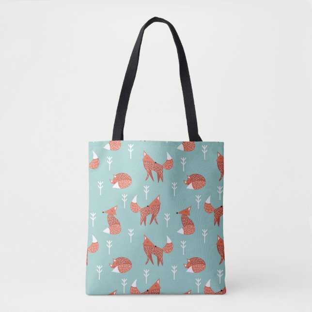 Seamless illustration pattern with cute orange fox tote bag (Front)