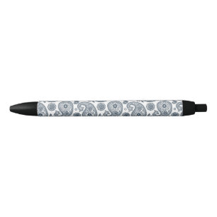 Seamless Indian dark blue paisley pattern on white Black Ink Pen