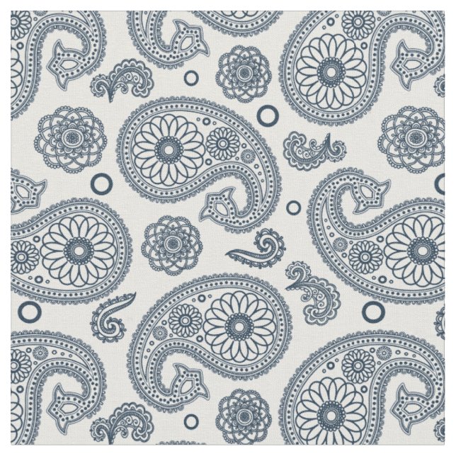Seamless Indian dark blue paisley pattern on white Fabric (Close Up)