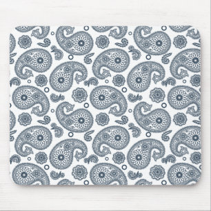 Seamless Indian dark blue paisley pattern on white Mouse Mat