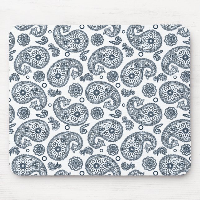 Seamless Indian dark blue paisley pattern on white Mouse Mat (Front)