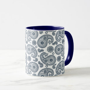 Seamless Indian dark blue paisley pattern on white Mug