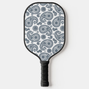 Seamless Indian dark blue paisley pattern on white Pickleball Paddle