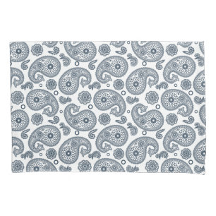Seamless Indian dark blue paisley pattern on white Pillowcase