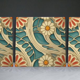 Seamless Indigo and red cream organic patterns Tile