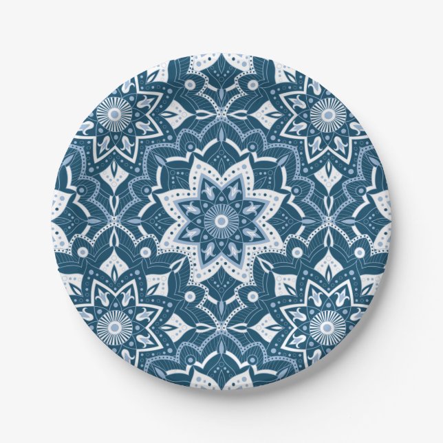 Seamless Islamic Art Colourful Blue  Paper Plate (Front)