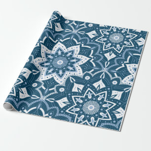 Seamless Islamic Art Colourful Blue Wrapping Paper