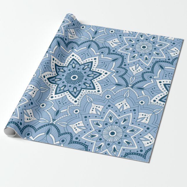 Seamless Islamic Colourful Blue Wrapping Paper (Unrolled)
