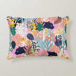 Seamless jungle pattern with panthers, colourful l decorative cushion