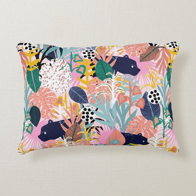Seamless jungle pattern with panthers, colourful l decorative cushion (Front)