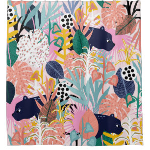 Seamless jungle pattern with panthers, colourful l shower curtain