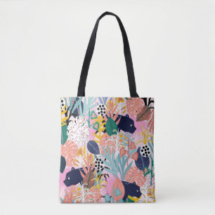 Seamless jungle pattern with panthers, colourful l tote bag