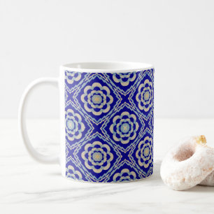 Seamless Kaleidoscope Diamond Blue White Coffee Mug