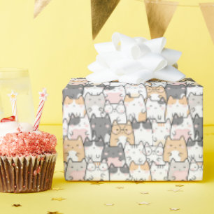 Seamless Kawaii Cute Cats Pattern Wrapping Paper