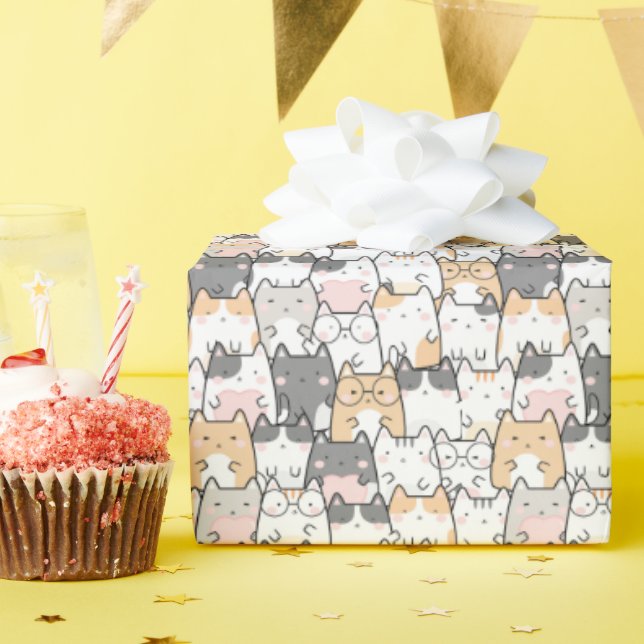 Seamless Kawaii Cute Cats Pattern Wrapping Paper (Birthday Party)