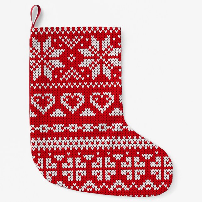 Seamless knitting pattern Norway festive sweater d Small Christmas Stocking (Front)