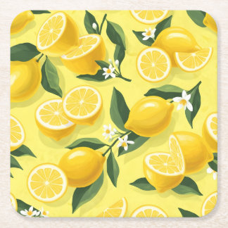 Seamless lemon Pattern design Square Paper Coaster