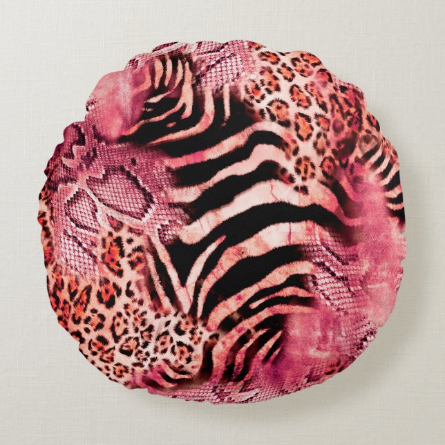 Seamless leopard pattern, abstract zebra. leopard, round cushion (Front)