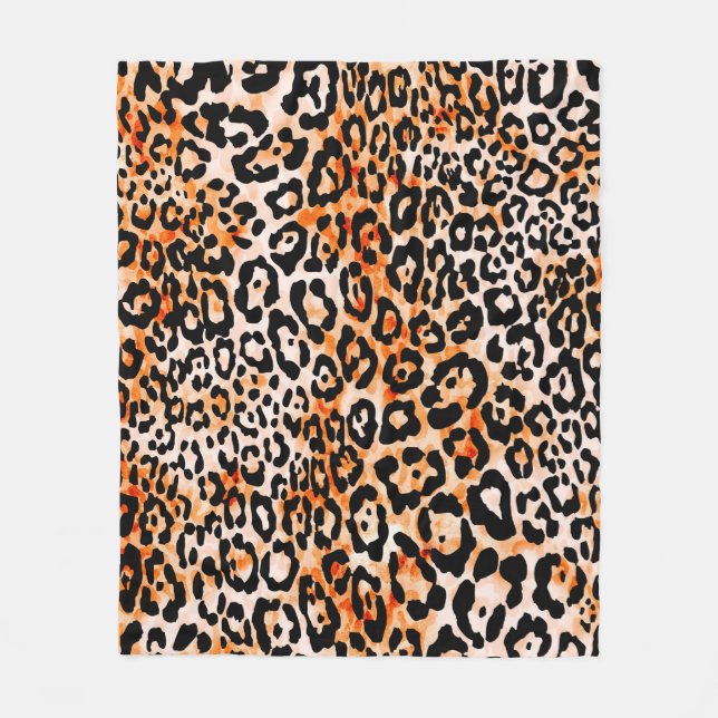 Seamless leopard pattern, hand drawing animal prin fleece blanket (Front)