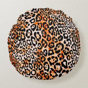 Seamless leopard pattern, hand drawing animal prin round cushion