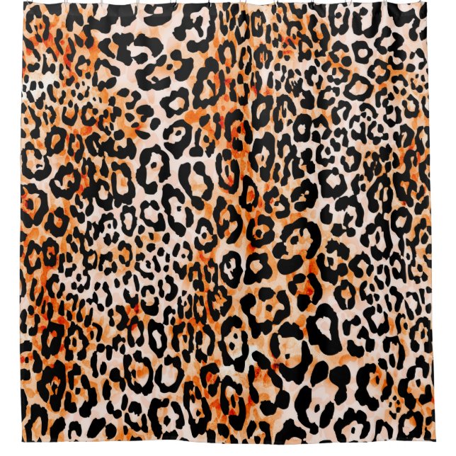 Seamless leopard pattern, hand drawing animal prin shower curtain (Front)