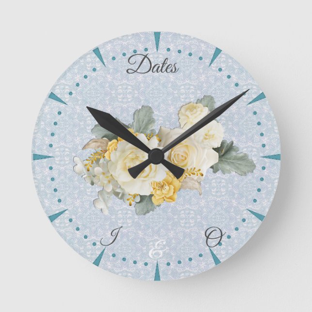 Seamless Light Blue, Pink & White Mandalas  Round Clock (Front)