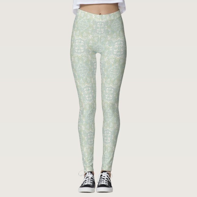 Seamless Light Green, Yellow & White Mandalas  Leggings (Front)