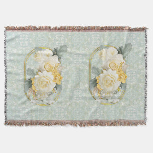 Seamless Light Green, Yellow & White Mandalas  Throw Blanket