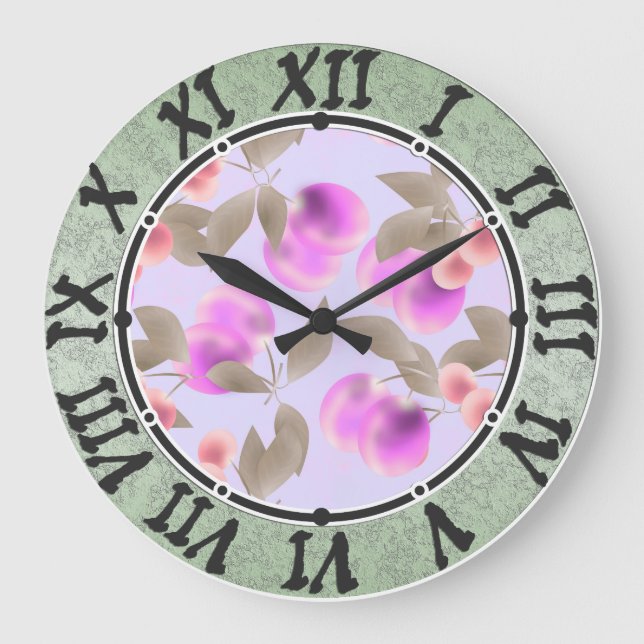 Seamless light plum fruits purple berries cherry p large clock (Front)