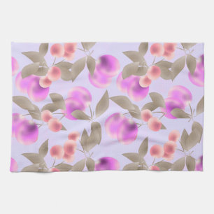 Seamless light plum fruits purple berries cherry p tea towel