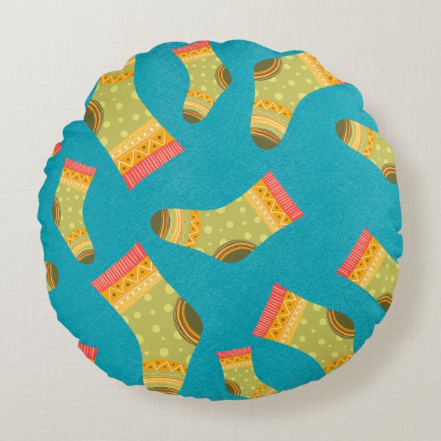Seamless linear pattern with socks. The illustrati Round Cushion (Front)