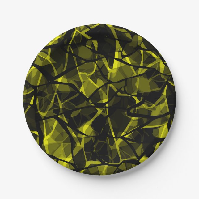Seamless liquid wavy abstract black green marble g paper plate (Front)
