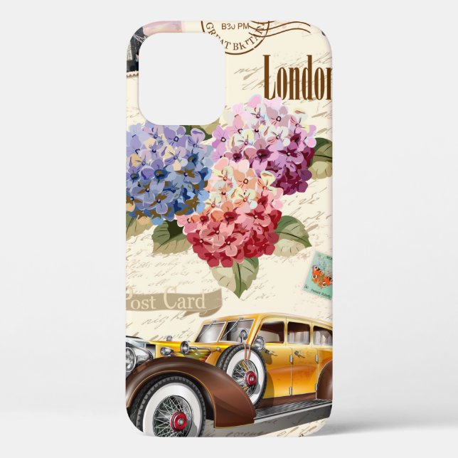Seamless London vintage background with retro car, Case-Mate iPhone Case (Back)