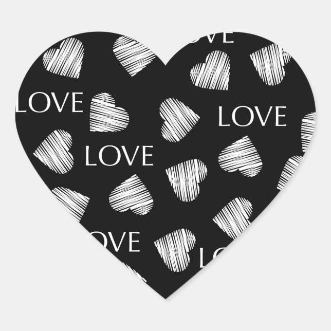 Seamless LOVE Valentines Day black dark white scra Heart Sticker (Front)