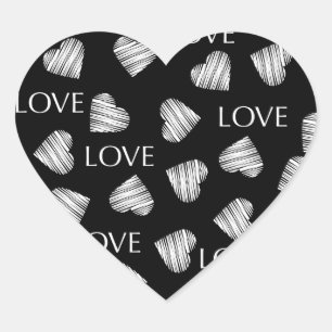 Seamless LOVE Valentines Day black dark white scra Heart Sticker
