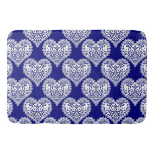 Seamless love Valentines Day navy white lacy lace Bath Mat